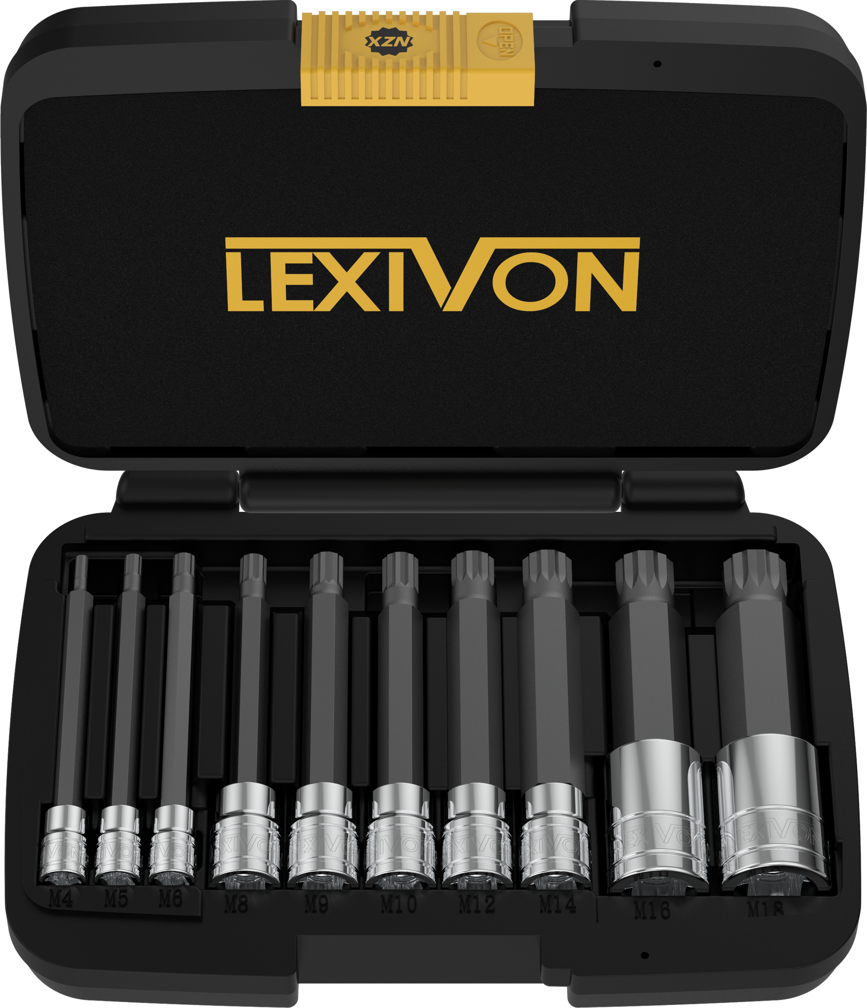 LEXIVON XZN Triple Square Spline Bit Socket Set, Extra Long 4-Inch