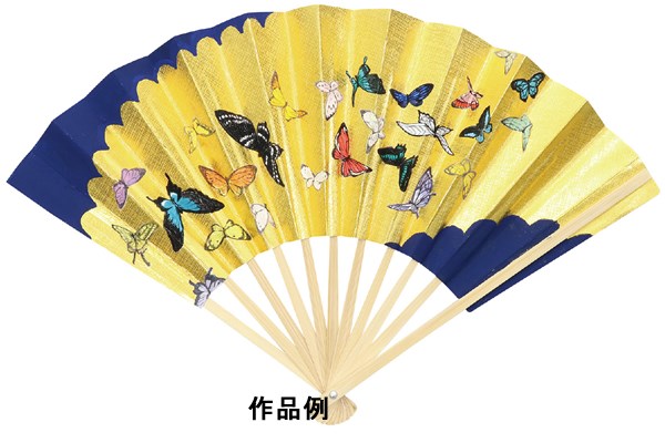 扇 70cm四季の花 花柄の金色木製スタンド付き 扇 70cm四季の