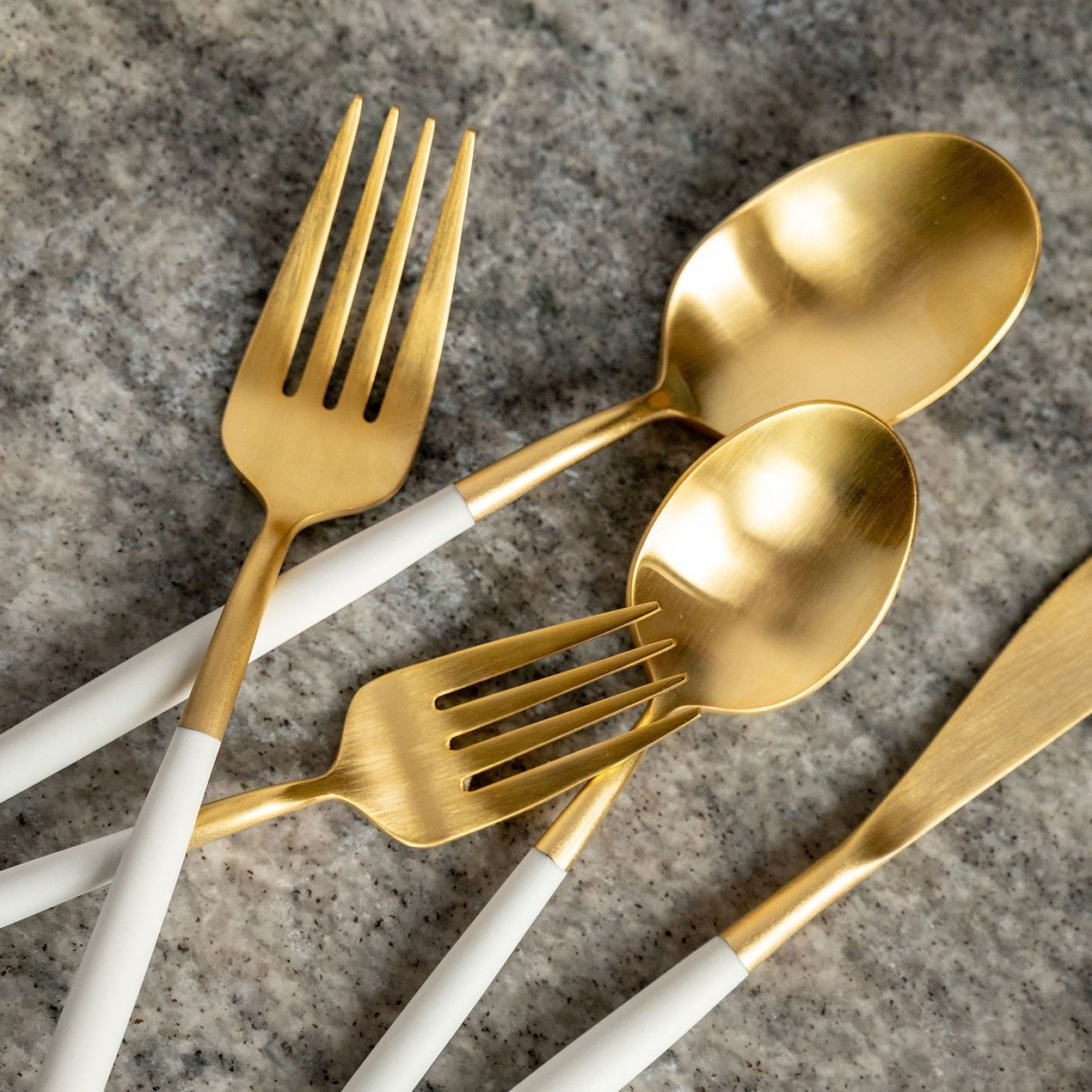 Mazzy Gold Satin White Pom Handle 20 Piece Flatware Set – Lenox