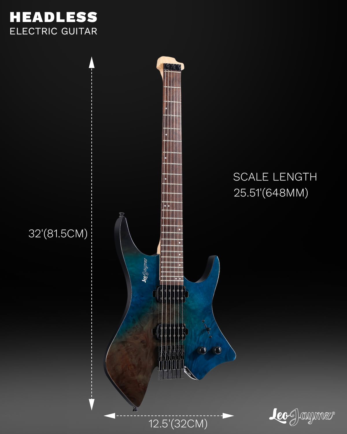 Leo Jaymz Headless 6-String Electric Guitar, Okoume Body, Maple