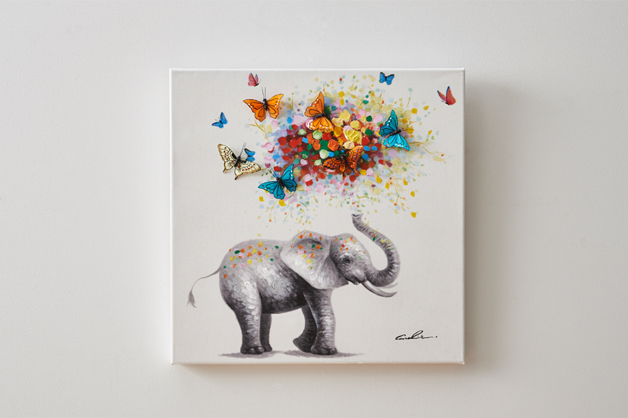 フラワーエレファント90x120cm タッチドピクチャー - アート