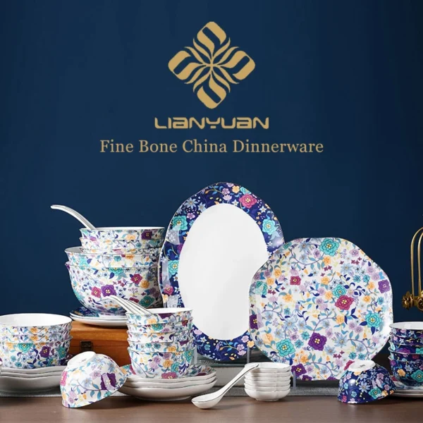 卸売骨中国食器花ボウル皿スプーン- Lianyuanセラミック