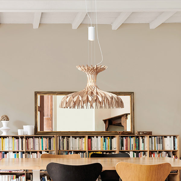 Matte White & Natural Wood Shade Dome 60 / 01 Suspension (LED-PCB