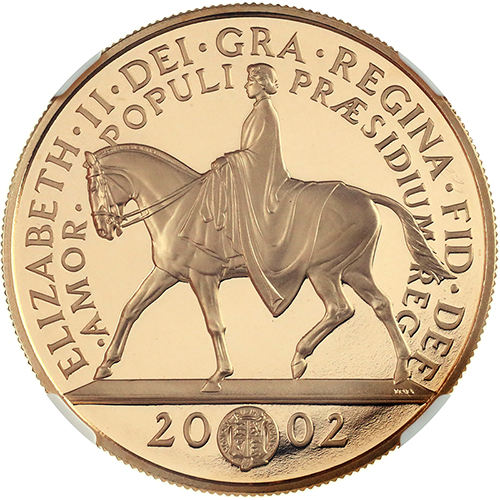 イギリス 2002年 5ポンドプルーフ金貨エリザベス2世即位50年 「馬上の