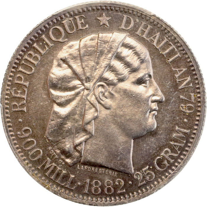 ハイチ 1882年 1グールド グルド 銀貨 美麗トーン PCGS MS62鑑定