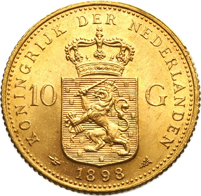 オランダ 1898年 10グルデン 金貨 ウィルヘルミナ女王【アンティーク