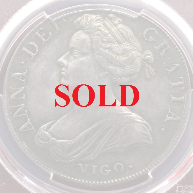 イギリス 1703年クラウン銀貨 アン女王VIGO AU53【アンティークコイン
