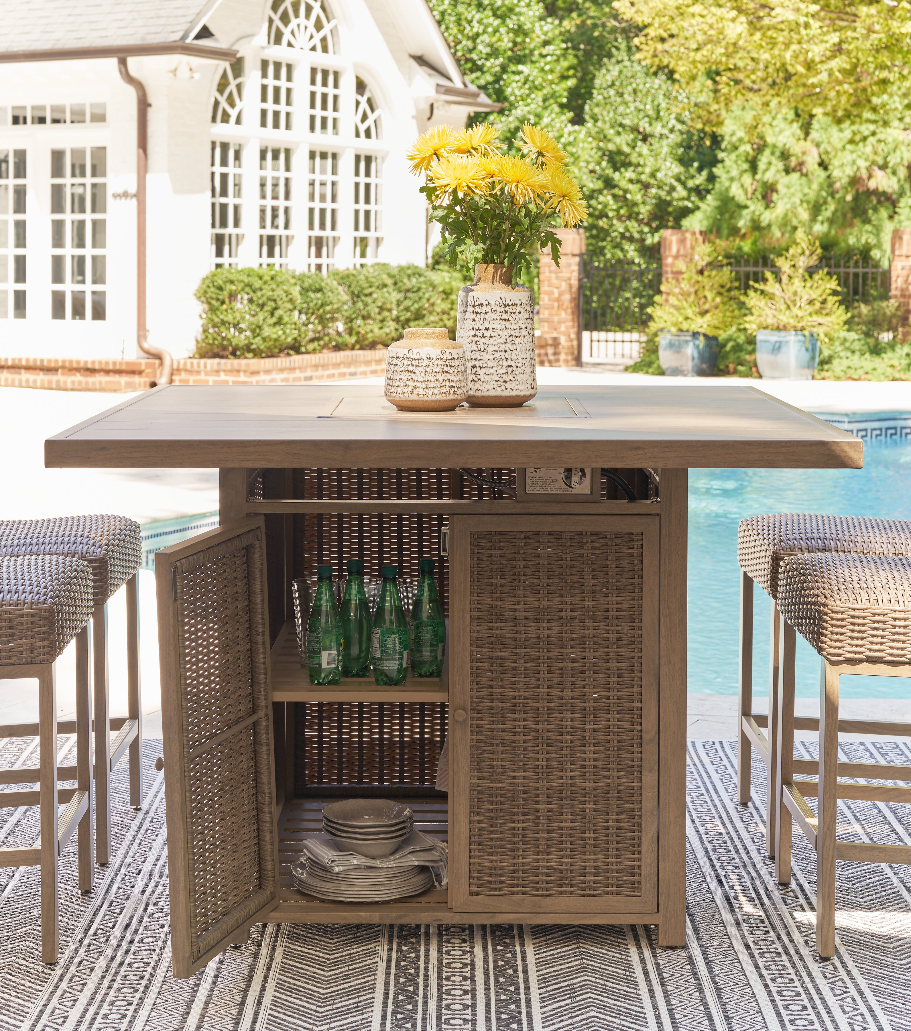 Walton Bridge Driftwood Outdoor Bar Table with Fire Pit - Luna