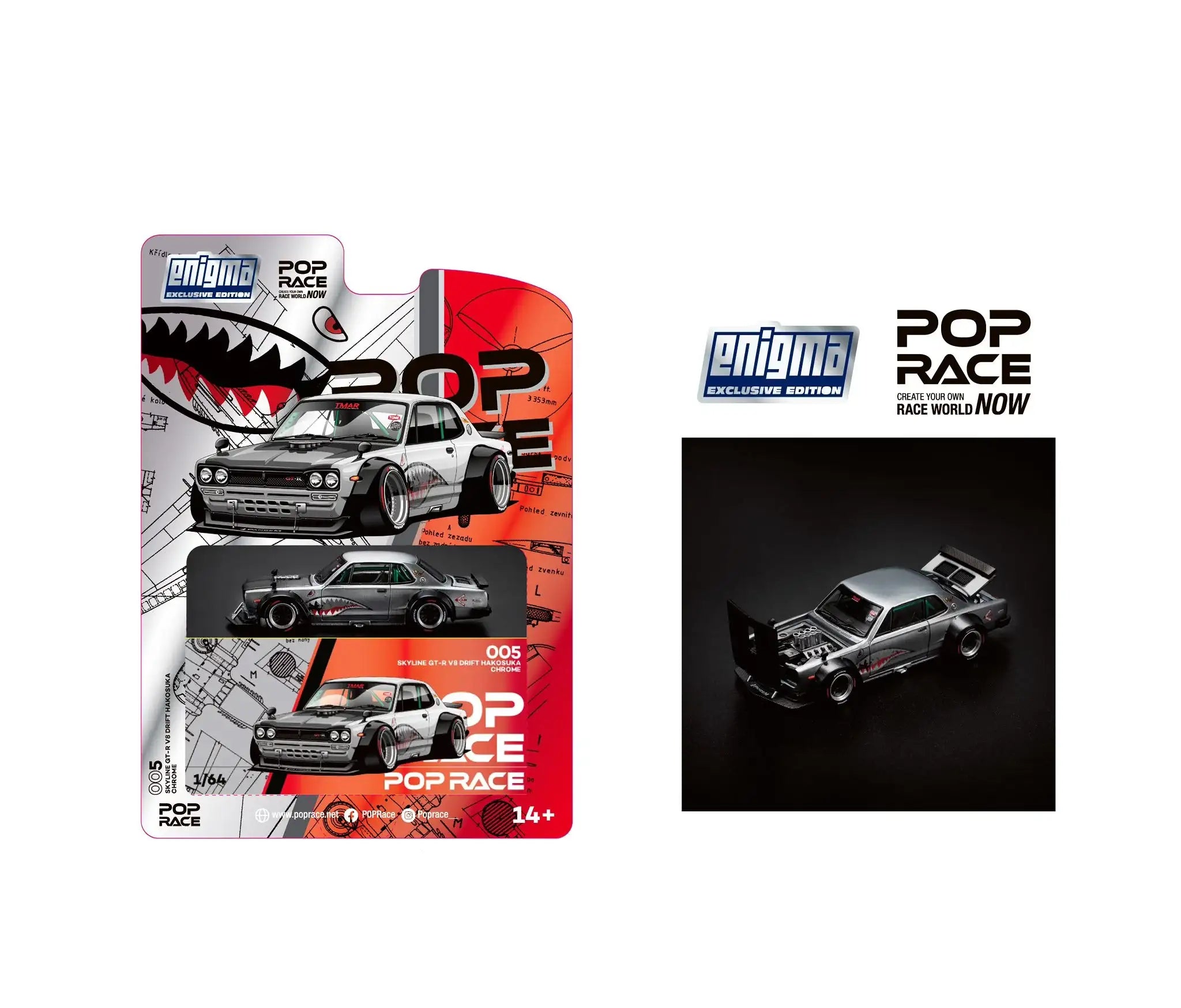 POP RACE x Enigma 1/64 Skyline GT-R V8 Drift (Hakosuka) Metallic