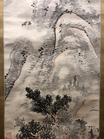 池大雅 【 淡彩水墨 山水人物画 】 紙本掛軸一幅 合箱 模写 NO70 池