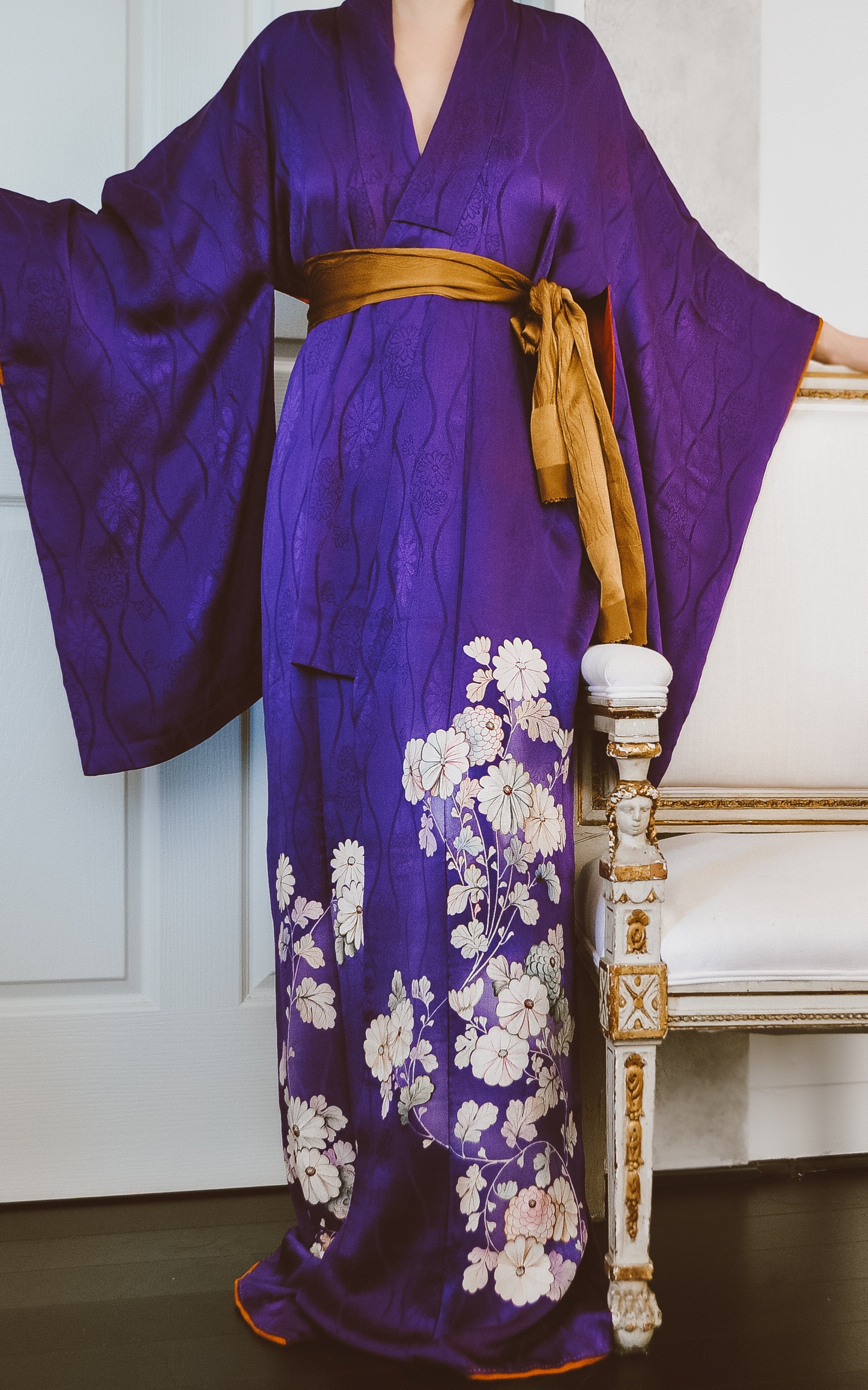 Lady Murasaki Antique Rinzu Silk Damask Vintage Kimono – Made by Time