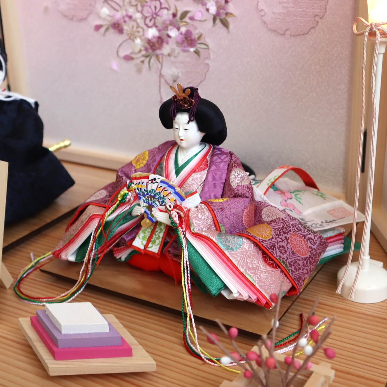 大橋弌峰作 京都 芥子 朱雀大路大極殿雛 正絹西陣 京頭：河原春水作 京