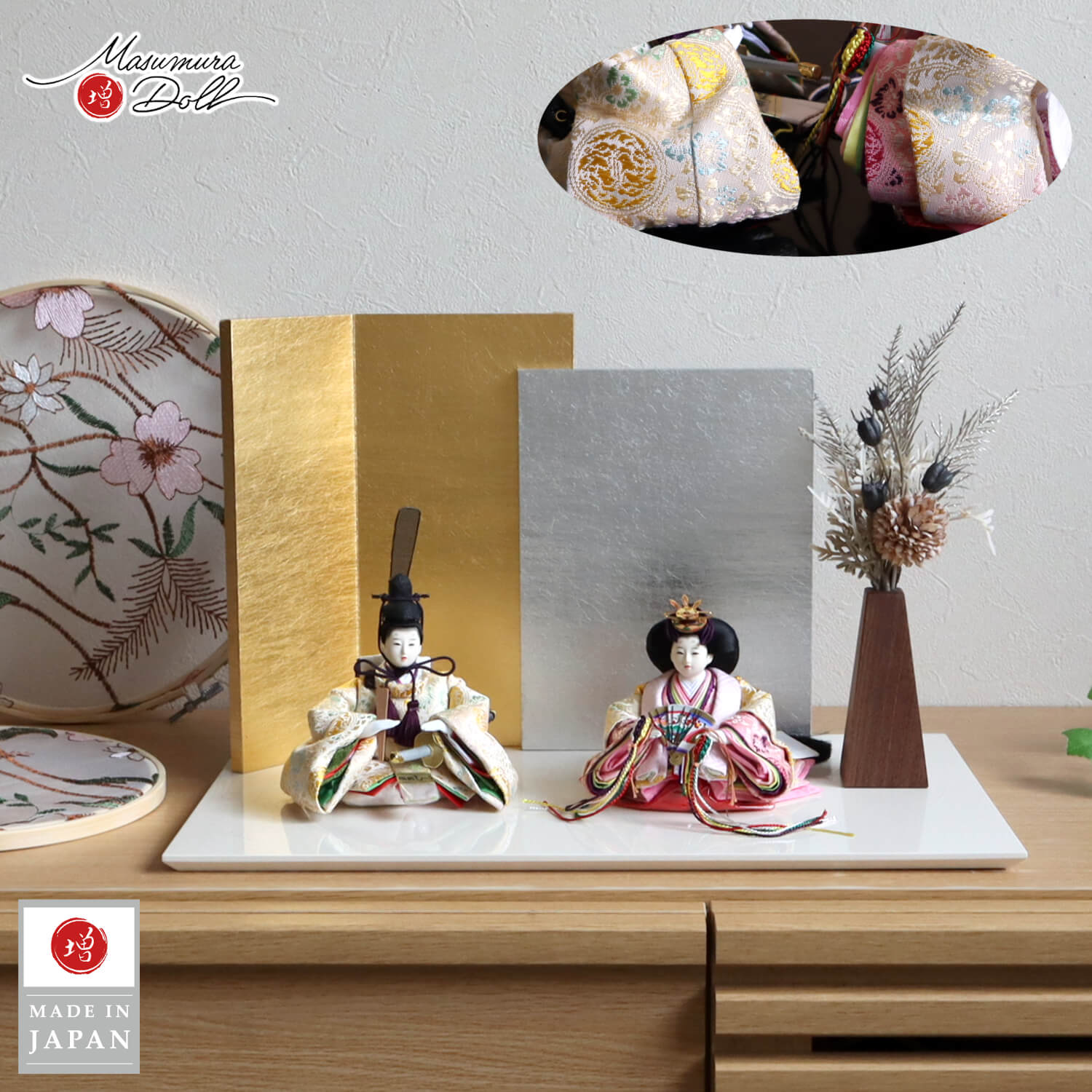 最新作 華峰作 柳 親王 京都 大嶋金襴謹製 西陣織 鳳凰丸 L型屏風(金銀