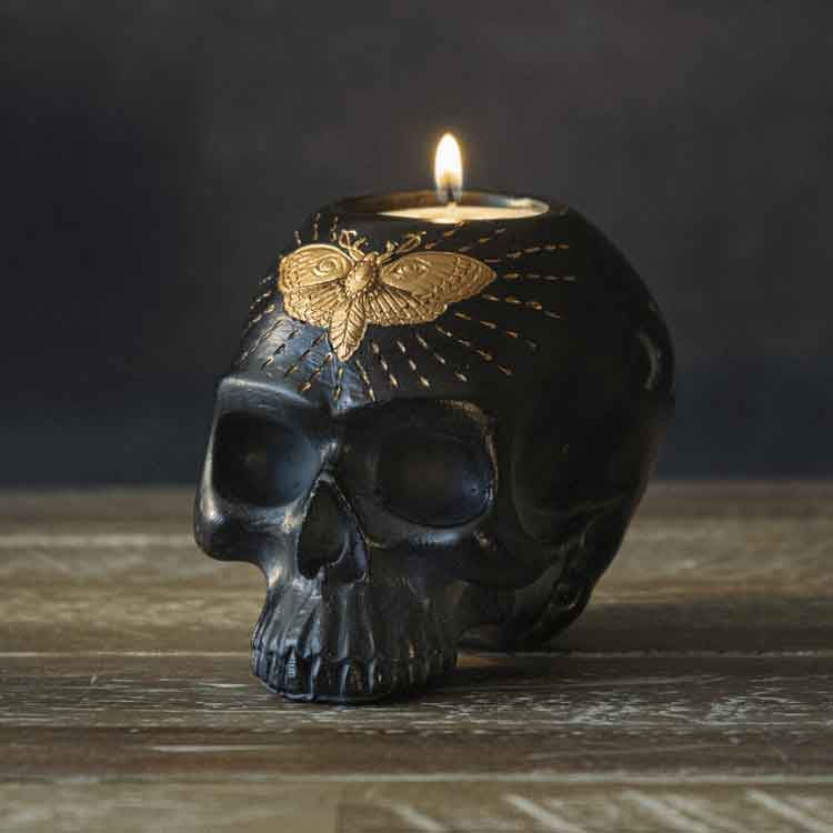 Black Skull Candle Holder