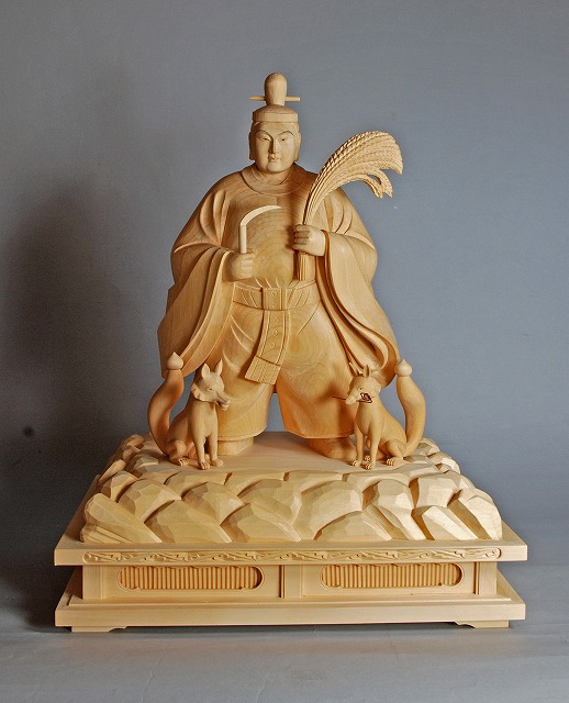 木彫仏像 稲荷大明神立像 総高48cm 桧材木地 木彫仏像の制作・販売