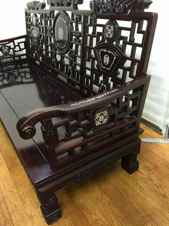 李朝家具 コウモリ柄 螺鈿 蝙蝠柄 重量あります 長椅子 中国家具 古い