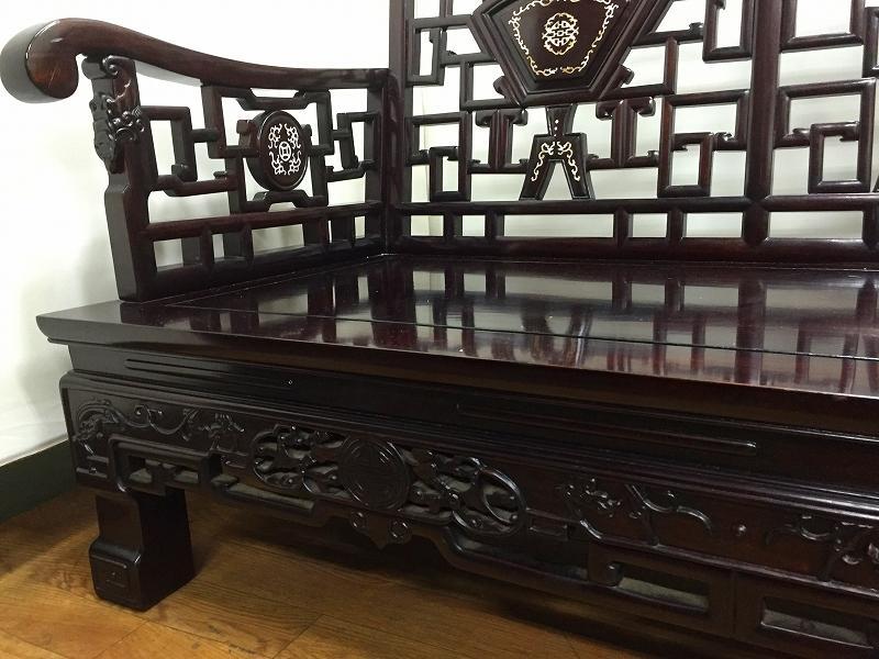 李朝家具 コウモリ柄 螺鈿 蝙蝠柄 重量あります 長椅子 中国家具 古い