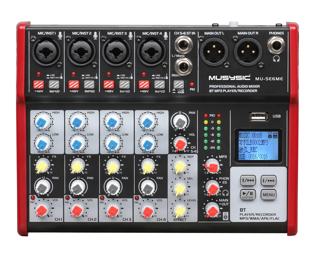 Professional 6 Channel PA Mixer / Independent Phantom Power