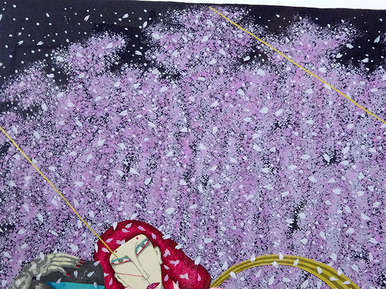 平賀敬版画額「桜下金虹」 | Natsume Books