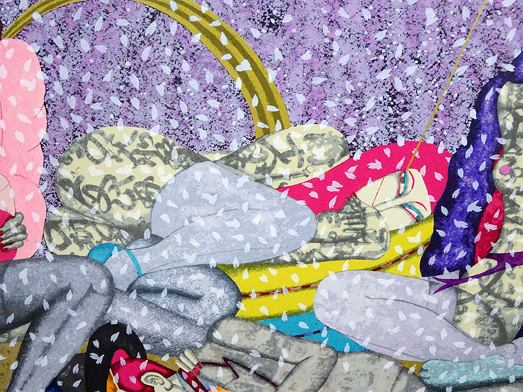 平賀敬版画額「桜下金虹」 | Natsume Books