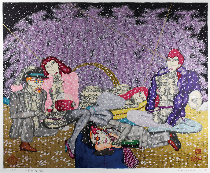 平賀敬版画額「桜下金虹」 | Natsume Books
