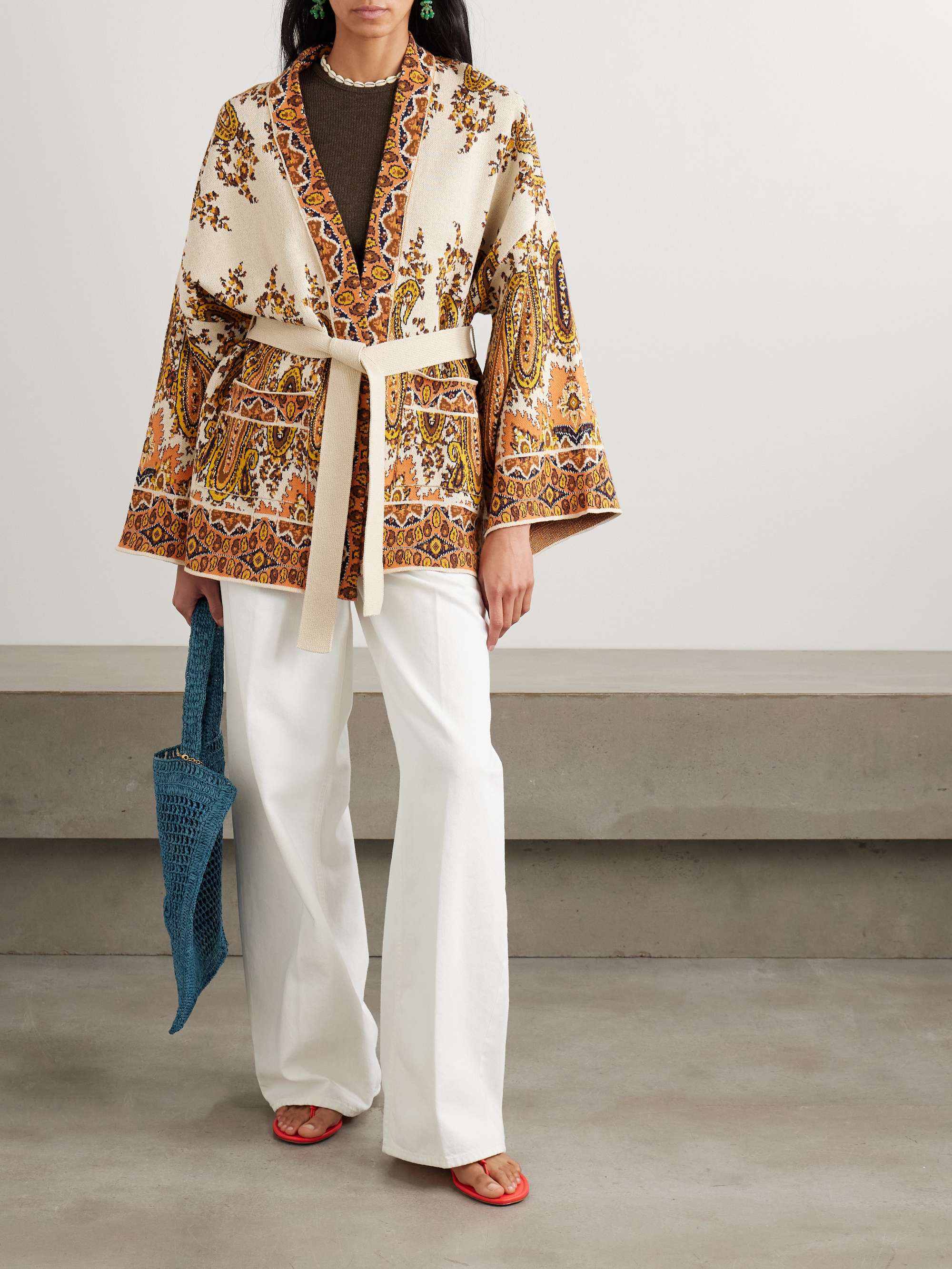 ETRO Belted intarsia cotton-blend cardigan | NET-A-PORTER