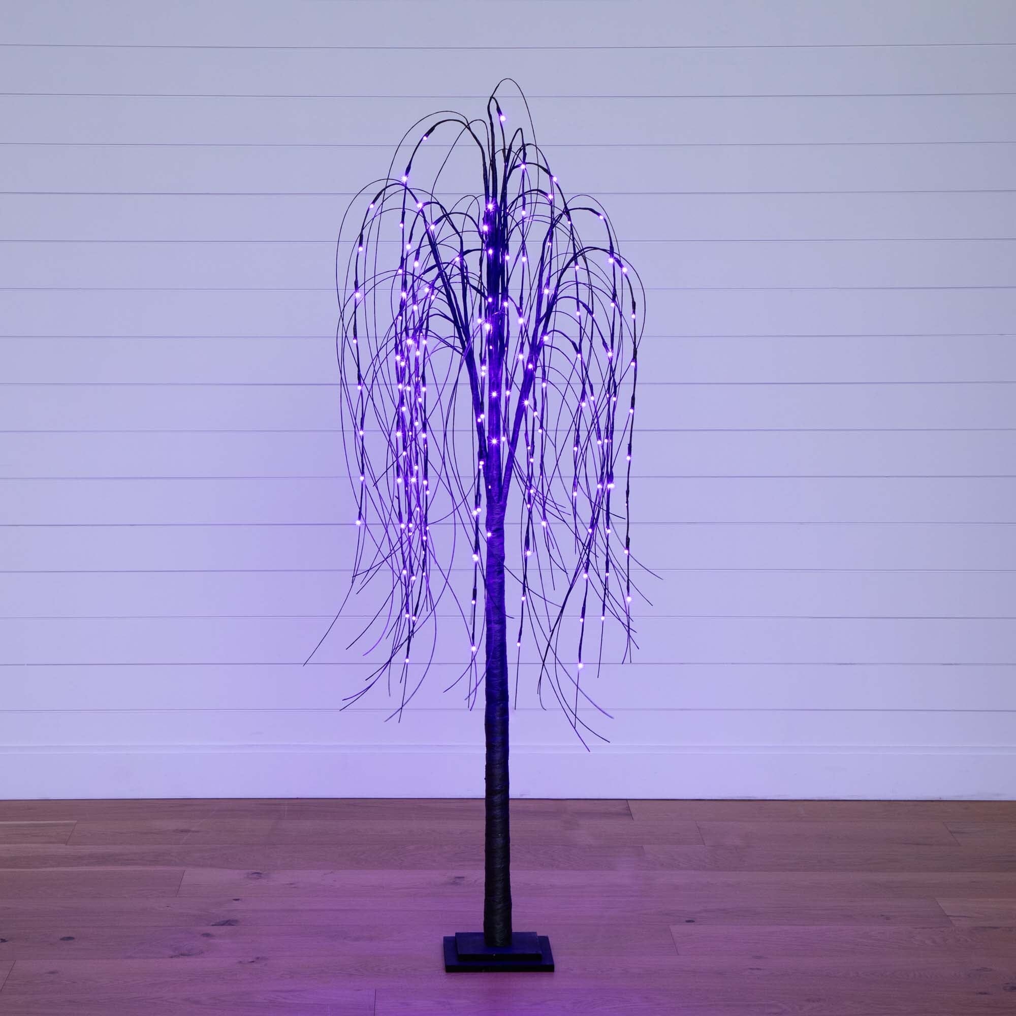 6' Pre-Lit Halloween Black Willow Artificial Fall Tree with 160