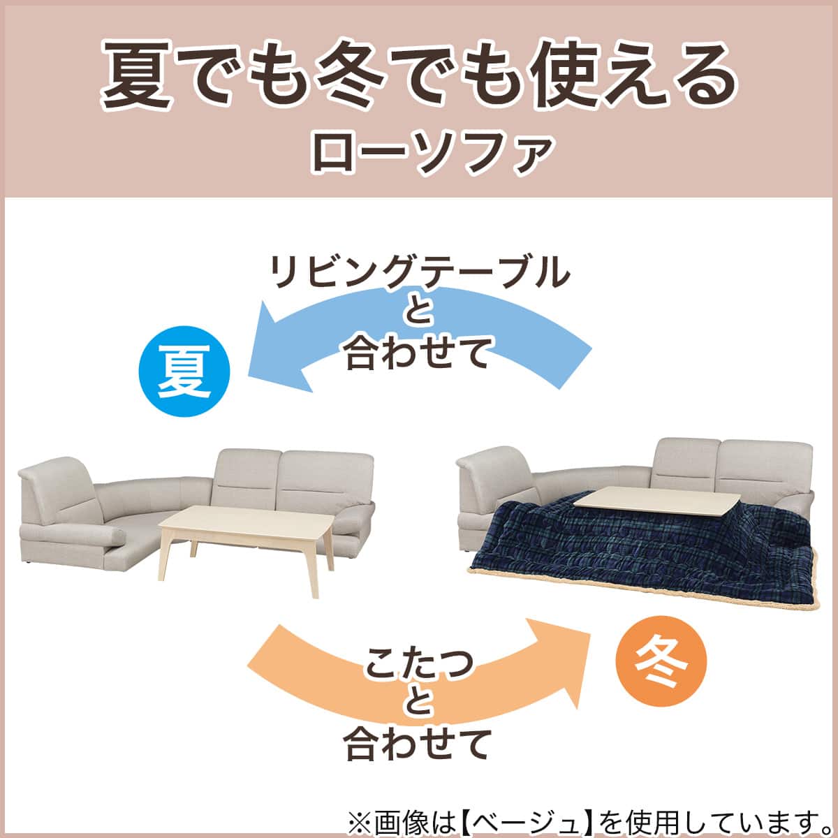 コーナーローソファ4点セット 布張りタイプ (Nゲート ファブリック BE