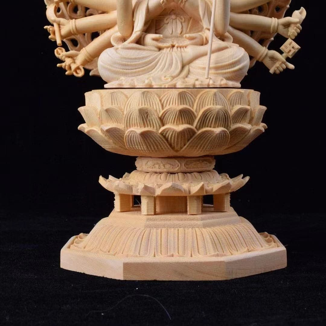 極上彫刻 木彫り仏像 准胝観音菩薩 七倶胝仏母像 天人丈夫観音 – 念珊
