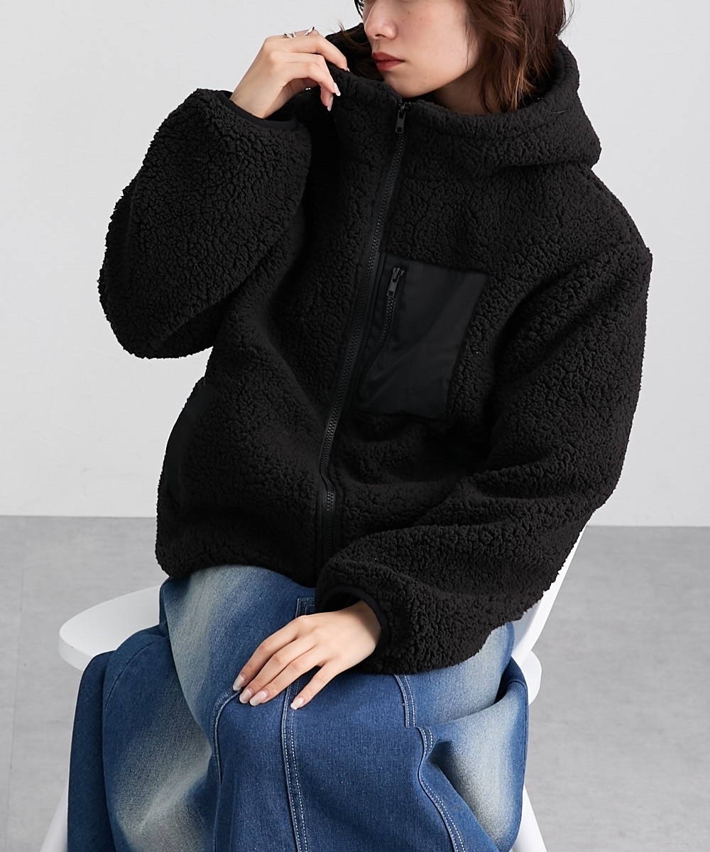 配色デザインゆったりサイズボアブルゾン ［Soiunique］ 体型カバー