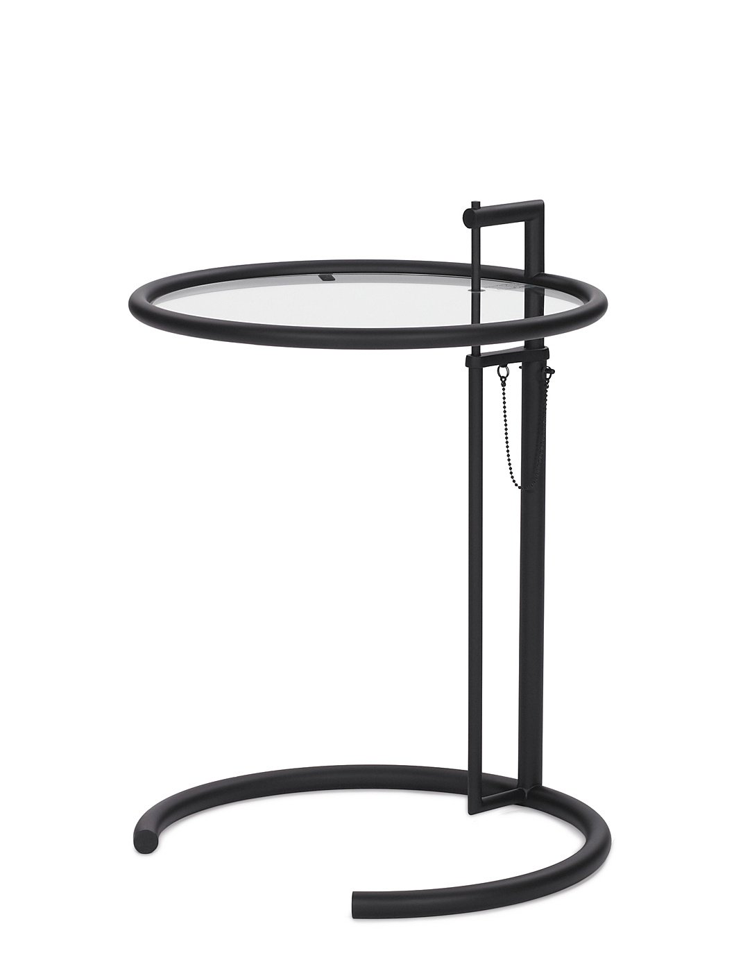 Adjustable Table E 1027 Black Version, Crystal glass clear