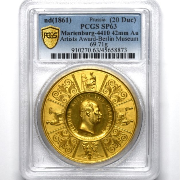 Sold】1861年 プロイセン ヴィルヘルム1世 20ダカット金メダル SP63