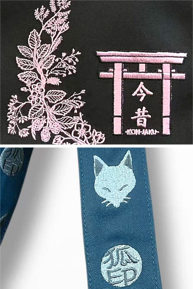 今昔総刺繍トートバッグ 今昔 KJ-29147 和柄 和風 狐 キツネ 刺繍