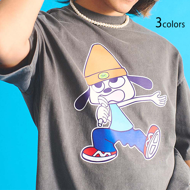 パラッパラッパー ピグメント加工 シングパラッパロゴプリントTEE