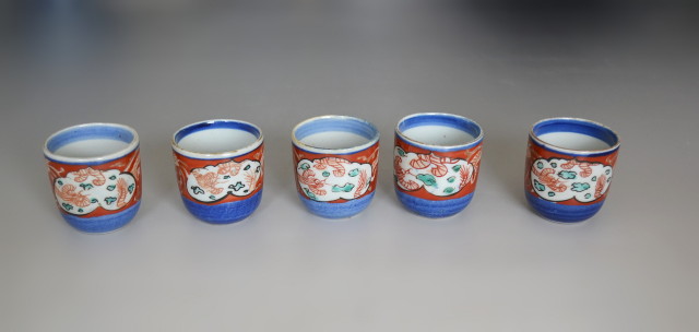Antique Sam's Collection 色絵鳳凰・龍紋 のぞき猪口5客組