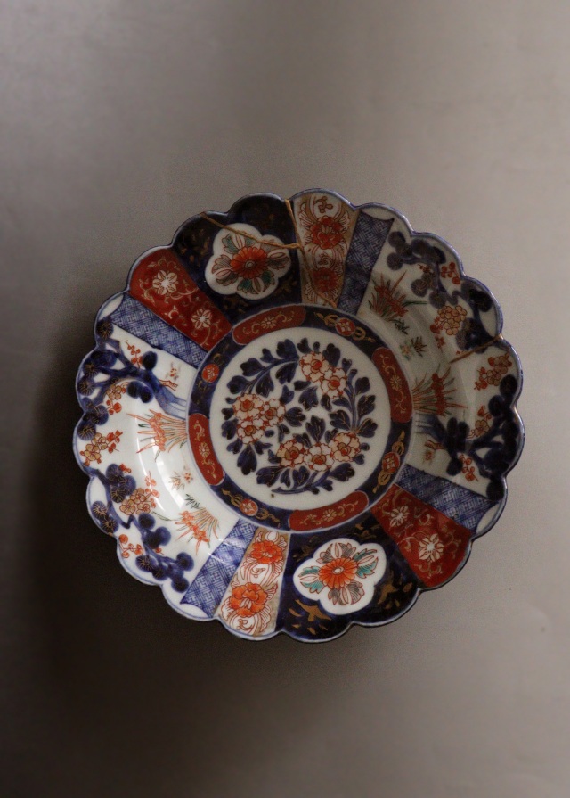 オールド香蘭社 金襴手花輪皿 色絵鉢 菓子器 飾り皿 金直し 直径