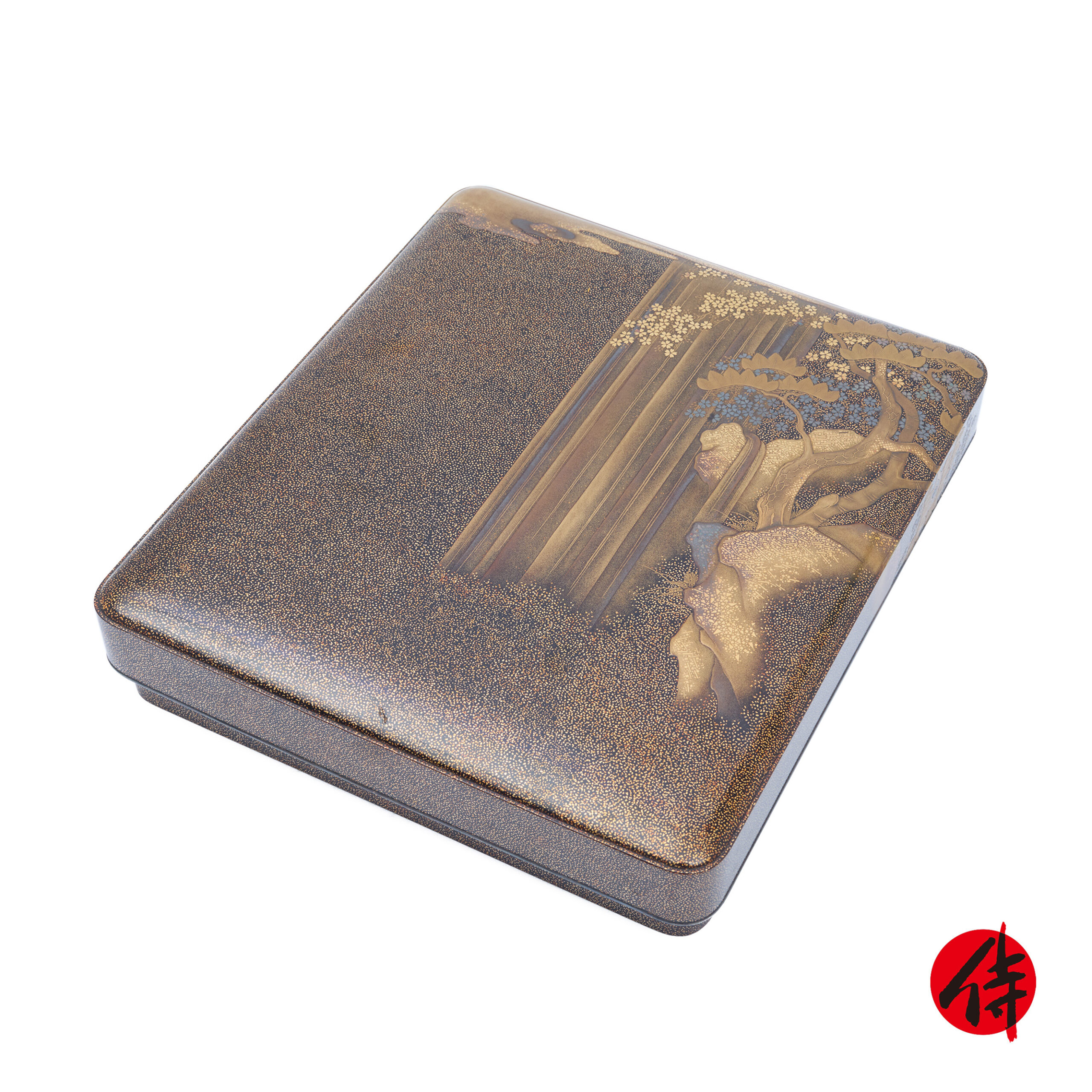 Japanese lacquer box-Makie Suzuri Bako Taki ni Hana Zu (Suzuribako