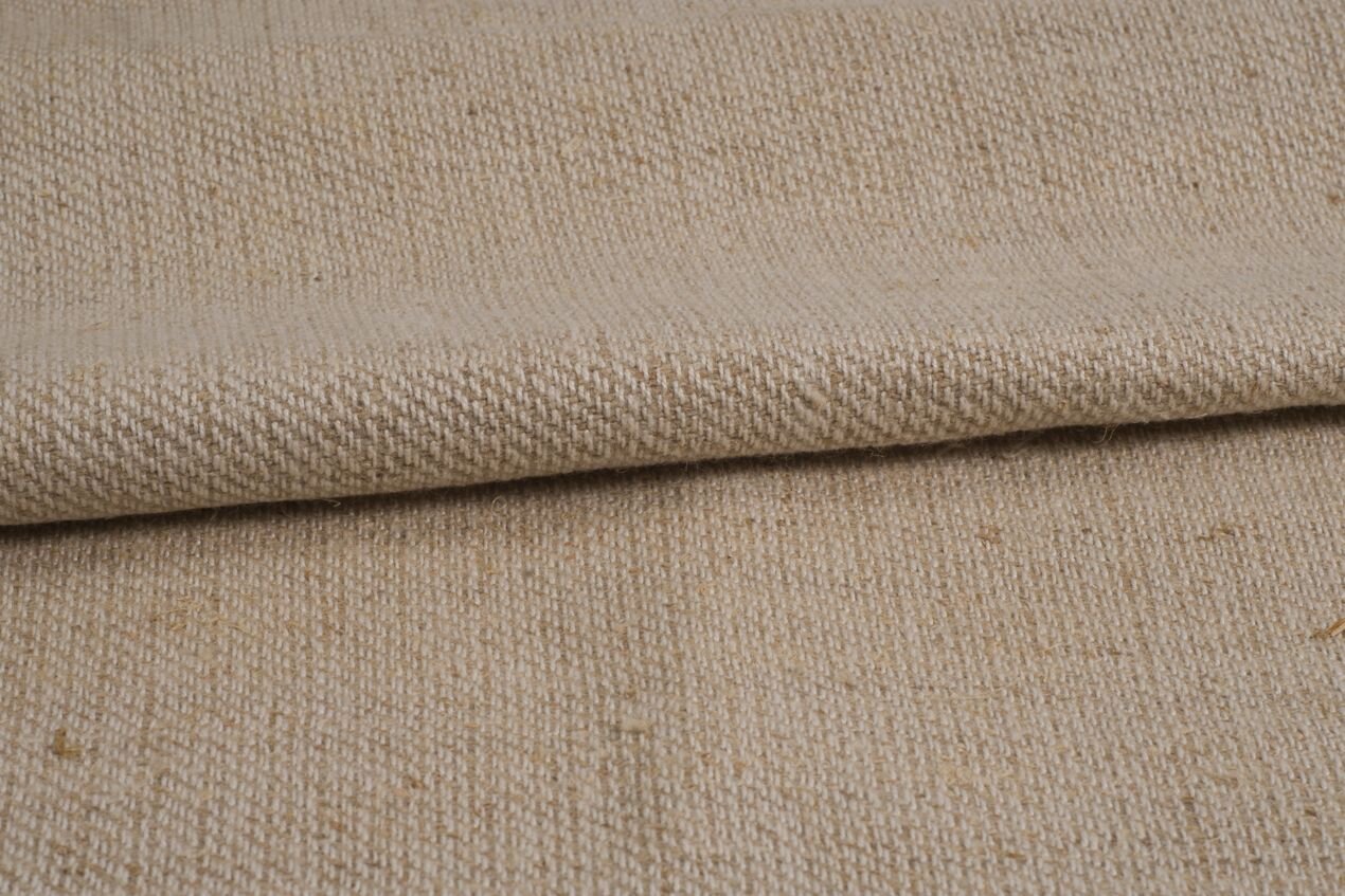 Handwoven vintage linen drill fabric, natural 100% linen - SARTOR
