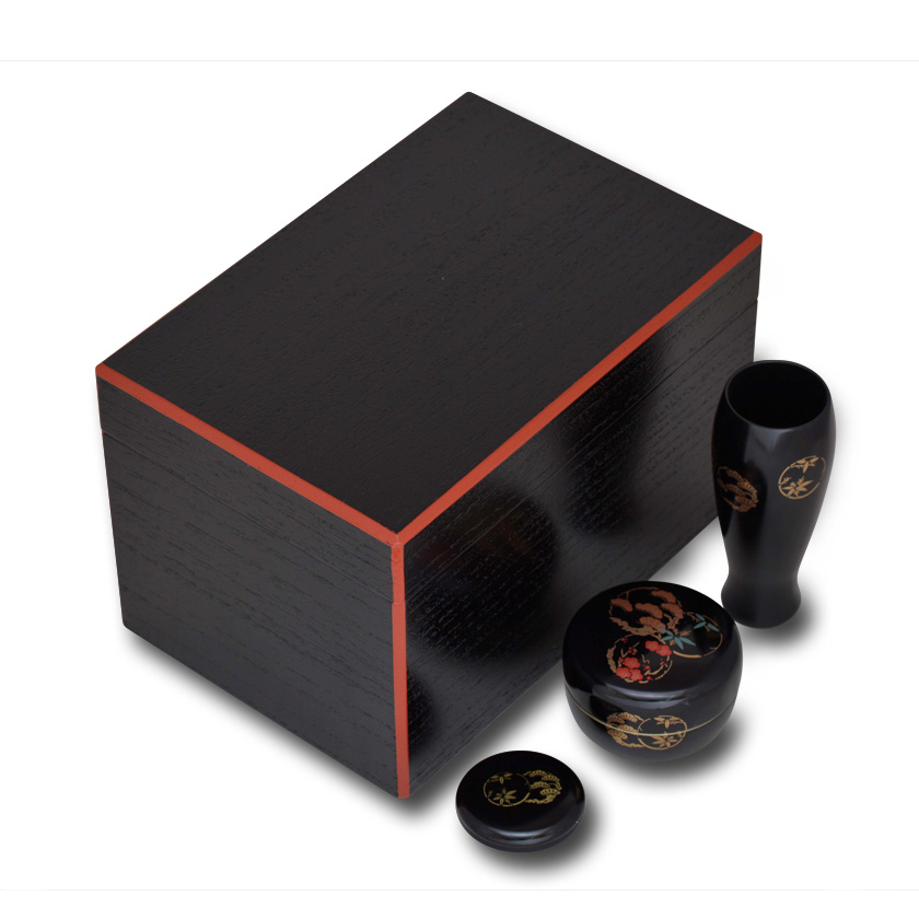 茶道具 茶箱（ちゃばこ）セット 爪紅桐黒茶箱セット（三点セット七宝