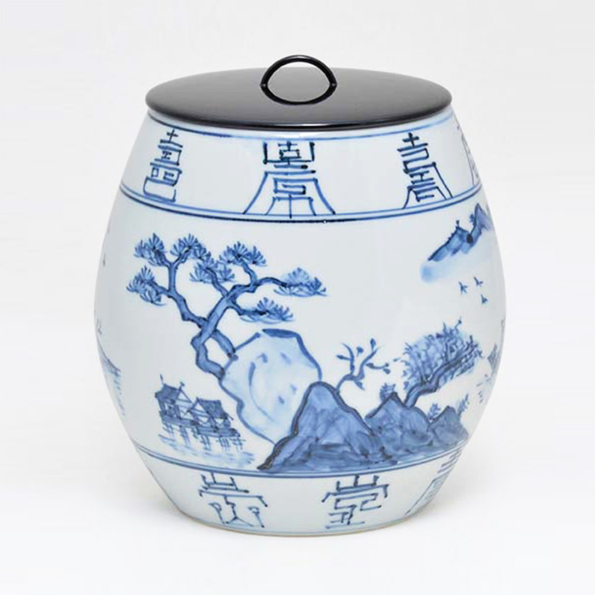 中国美術 青釉 刻模様 蓋物 φ14.5cm 乾隆年製(K-LC193)