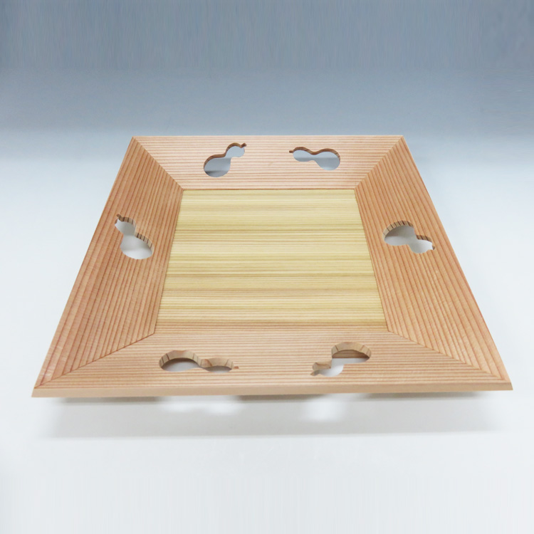 茶道具 盆（ぼん） 杉 四方盆 瓢透し 菓子器