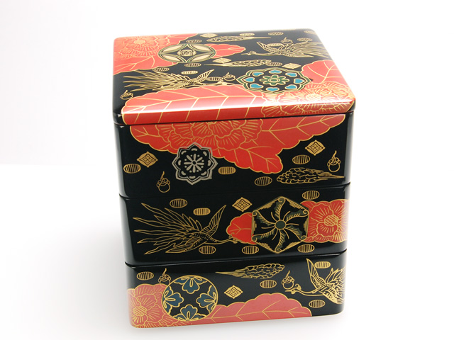 木製本漆塗 白木屋漆器店オンラインショップ＜黒＞6.0角三段重 錦絵