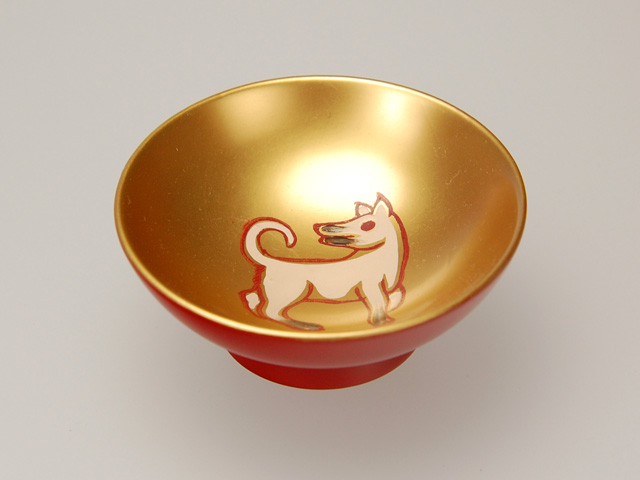 木製本漆塗 白木屋漆器店オンラインショップ＜洗朱内金地＞2.2小盃 いぬ