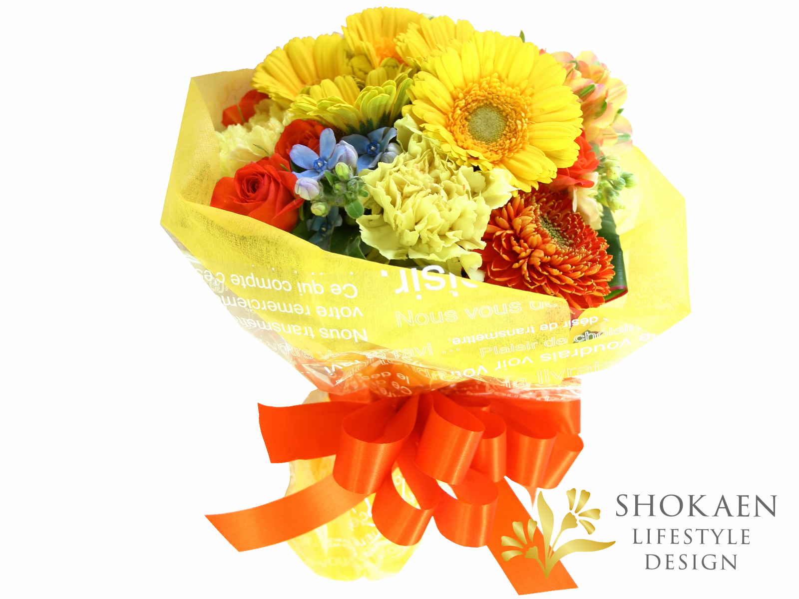 花束0021】季節の花のショートブーケ（Y/OR） - 株式会社正花園