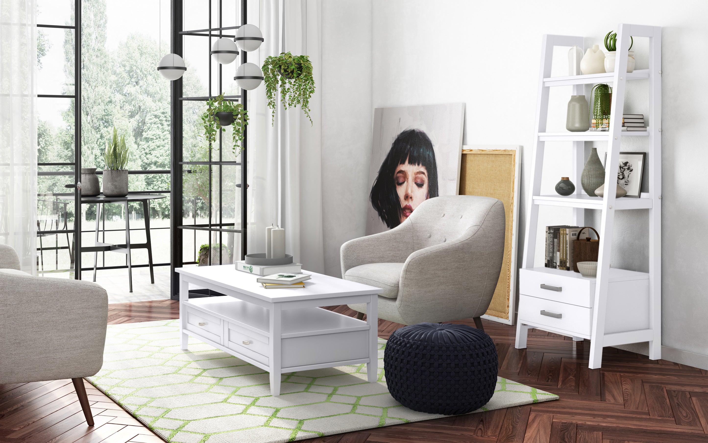 White Solid Wood Ladder Bookcase | Sawhorse Ladder Shelf – Simpli Home