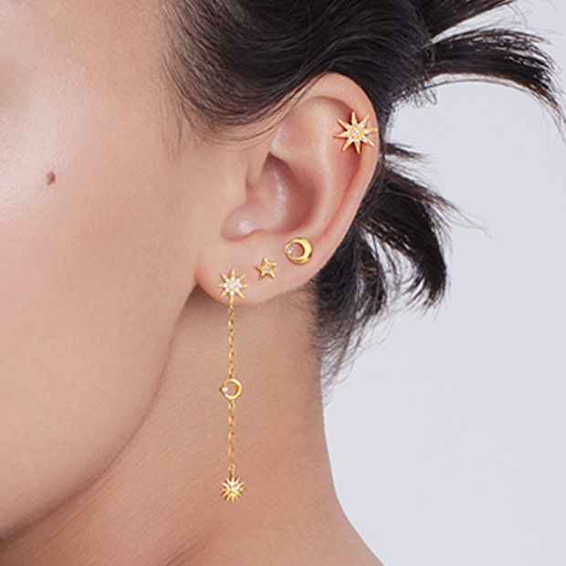 DIAMOND STAR PIERCED EARRING(片耳用/YG)(2ZP1668)K18 ピアス｜スター