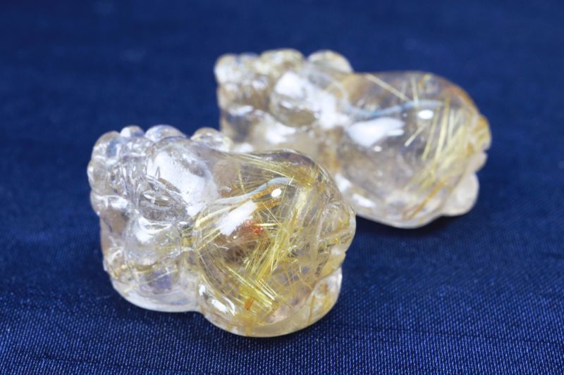 置物 貔貅 ヒキュウ タイチンルチル ルチルクォーツ AAA 彫り物 金運