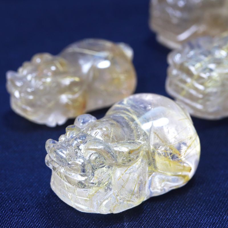 置物 貔貅 ヒキュウ タイチンルチル ルチルクォーツ AAA 彫り物 金運