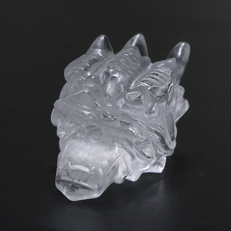 置物 彫り物 ドラゴンヘッド 水晶 大 龍 （穴あり）ブレス用 風水 恋愛