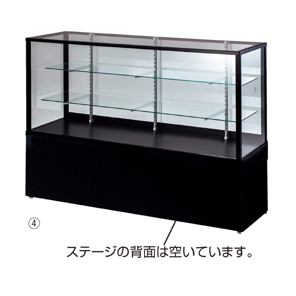 平ガラスショーケース ステージ付き ブラック 奥行45cm 幅90cm 引戸前